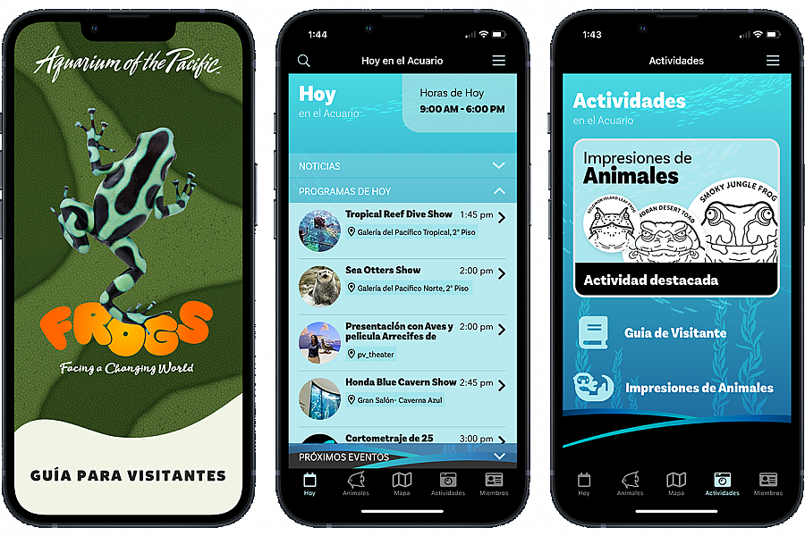 Frogs Aquarium App Screenshots 3-up Spanish